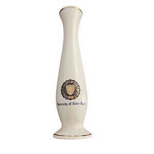 University of Notre Dame Ceramic Bud Vase with Logo and Gold Trim 8.5" Tall EUC